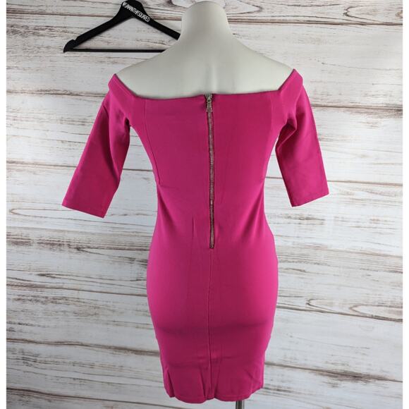 Bardot Off the Shoulder Bright Pink Bodycon Dress sz XS - Picture 4 of 6